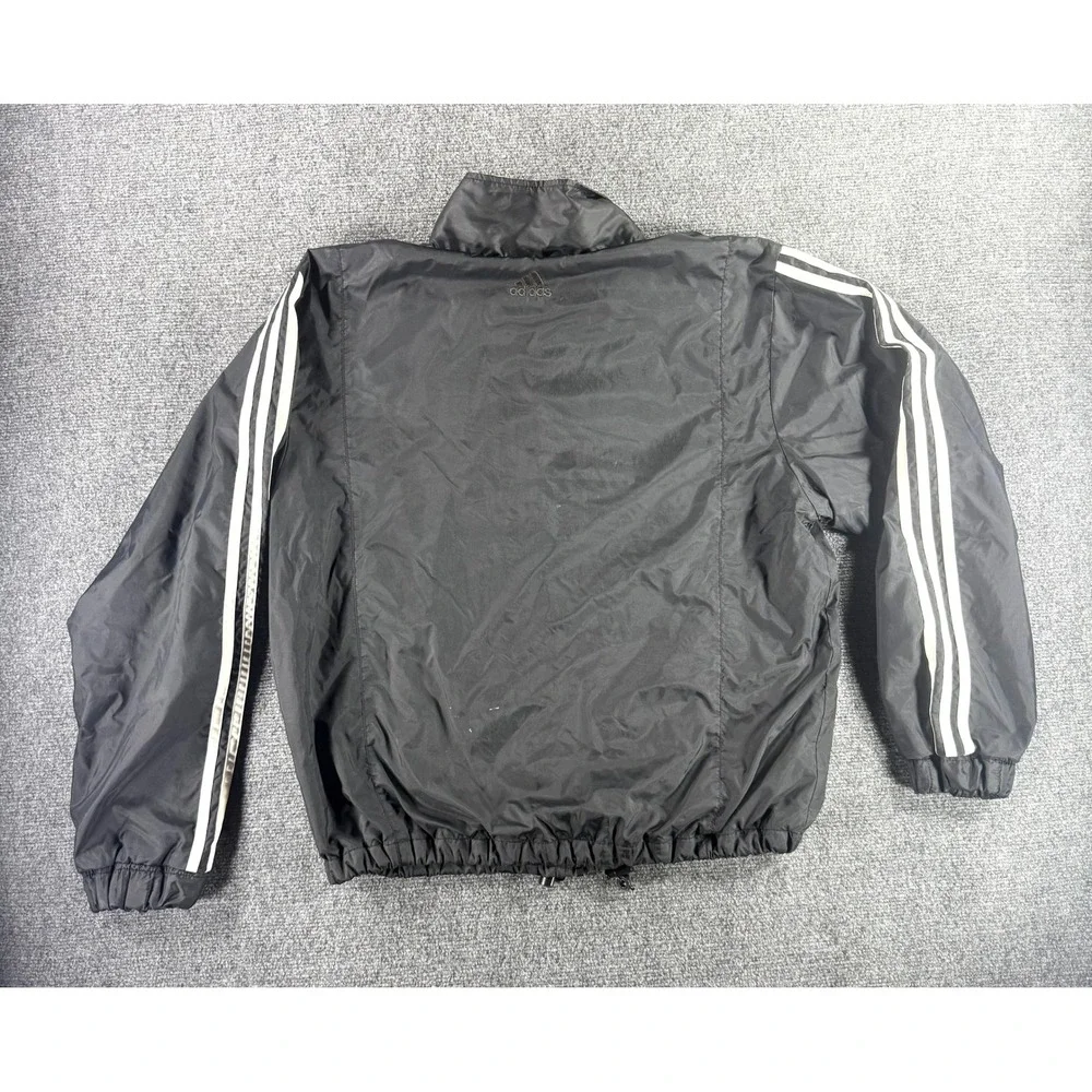 Adidas Vintage Windbreaker Jacket Black White 3 Stripe Full Zip Mens‎ Large